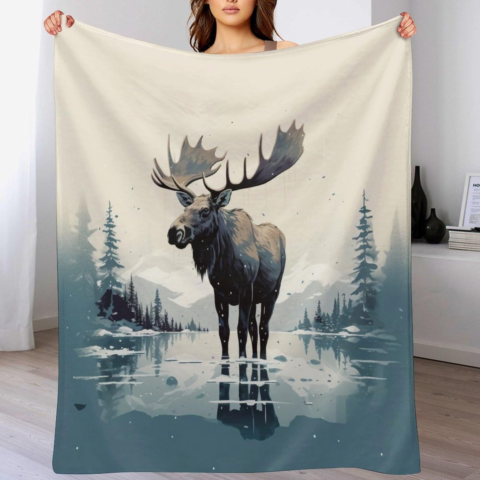 Couverture élan 3D en flannel légère et thermorégulatrice