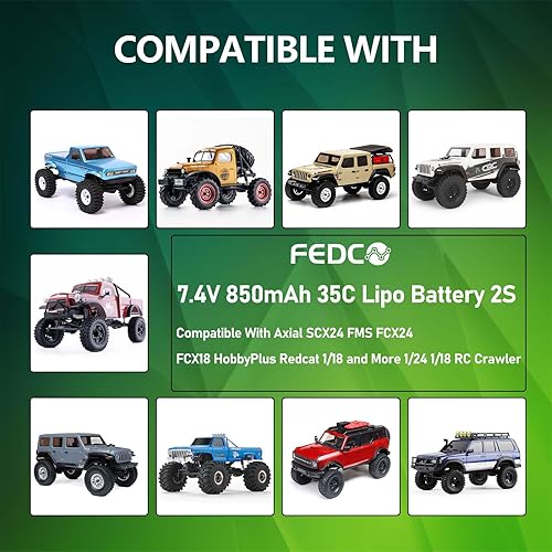 Miniatura 3 de Batería Lipo de 7.4V 2S 35C 850mAh recargable Lipo batería JST y MJ y PH2.0 y MX2.0 conector de enchufe con cargador USB para SCX24 CR18P FCX18