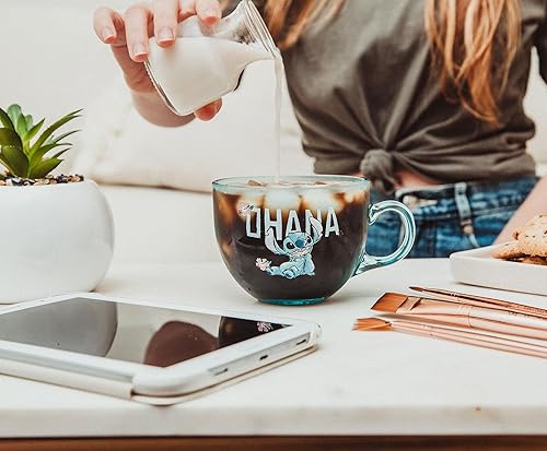 Miniatura 4 de Disney Lilo & Stitch Ohana - Taza de café de cristal grande tropical para expreso, cafeína, bebidas, artículos esenciales para el hogar y la cocina,