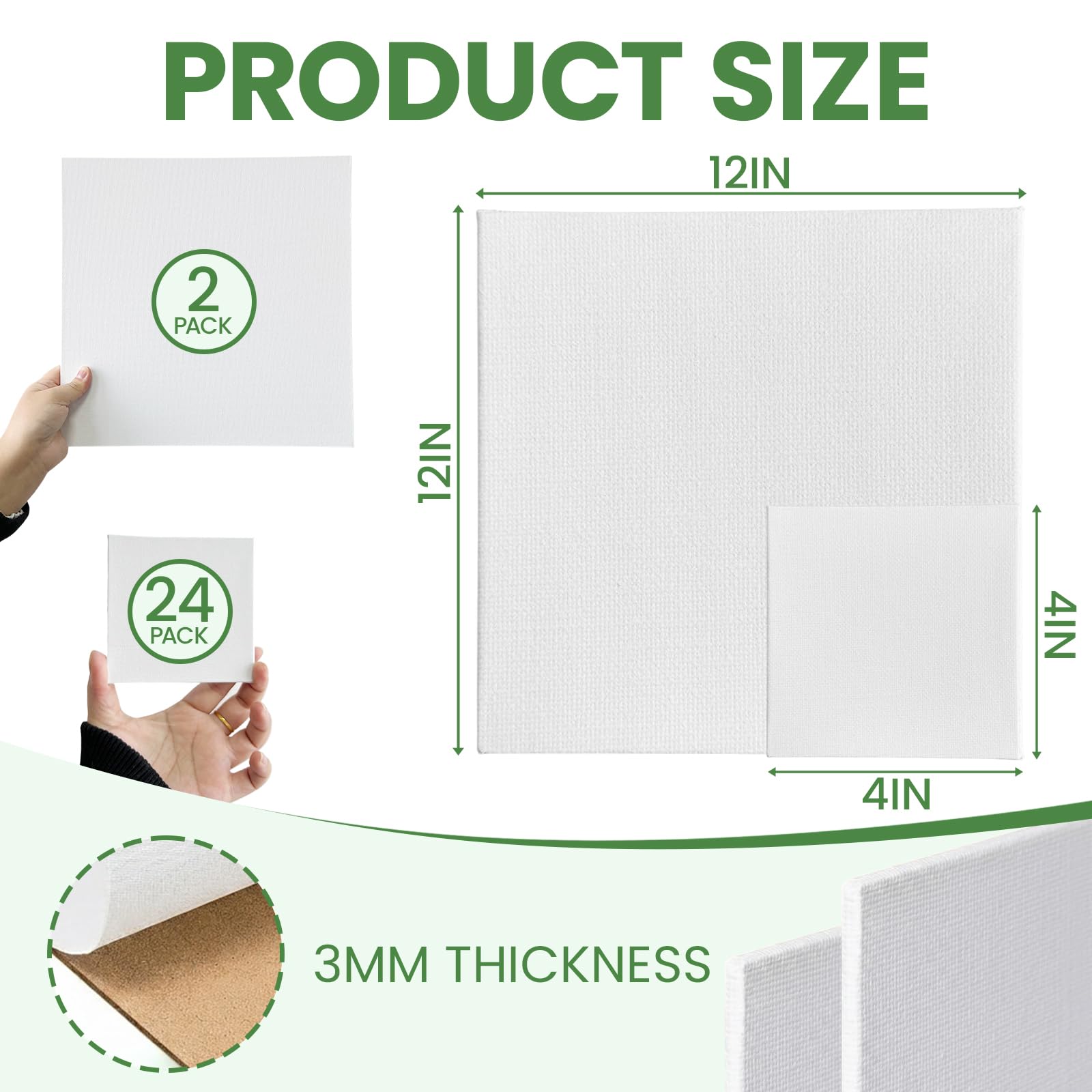 Lienzo estirado de 12 x 12 pulgadas para pintar, lienzos cuadrados 100% algodón para pintar, paquete de 2 lienzos blancos en blanco para pintura acrílica y al óleo