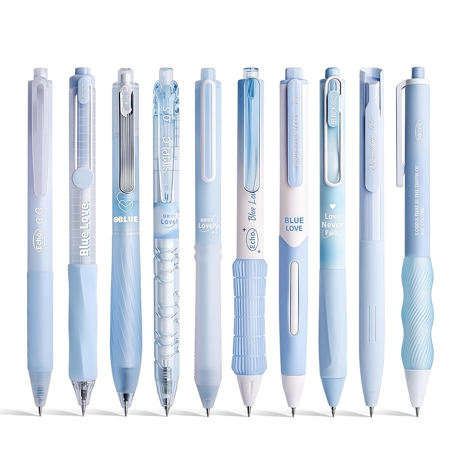 Conjunto 10 Azul Tinta Azul Esferográficas, Notas Dulces 0.5 Mm Punta Fina Retractable 10 Tintas Negras Bolígrafos para Escribir, Diarios, Escuela, Azul