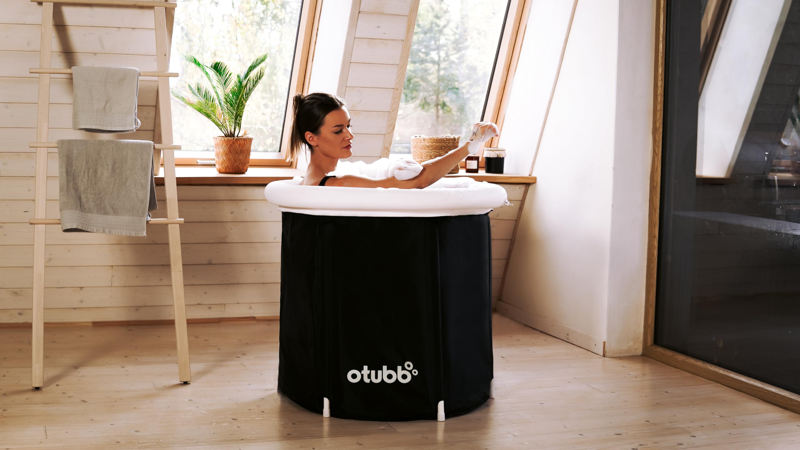 Baño de hielo de 75 cm de diámetro, bañera plegable hinchable, bañera de asiento para exteriores para adultos para jardín o ducha, bañera móvil de plástico, bañera de plástico, color negro