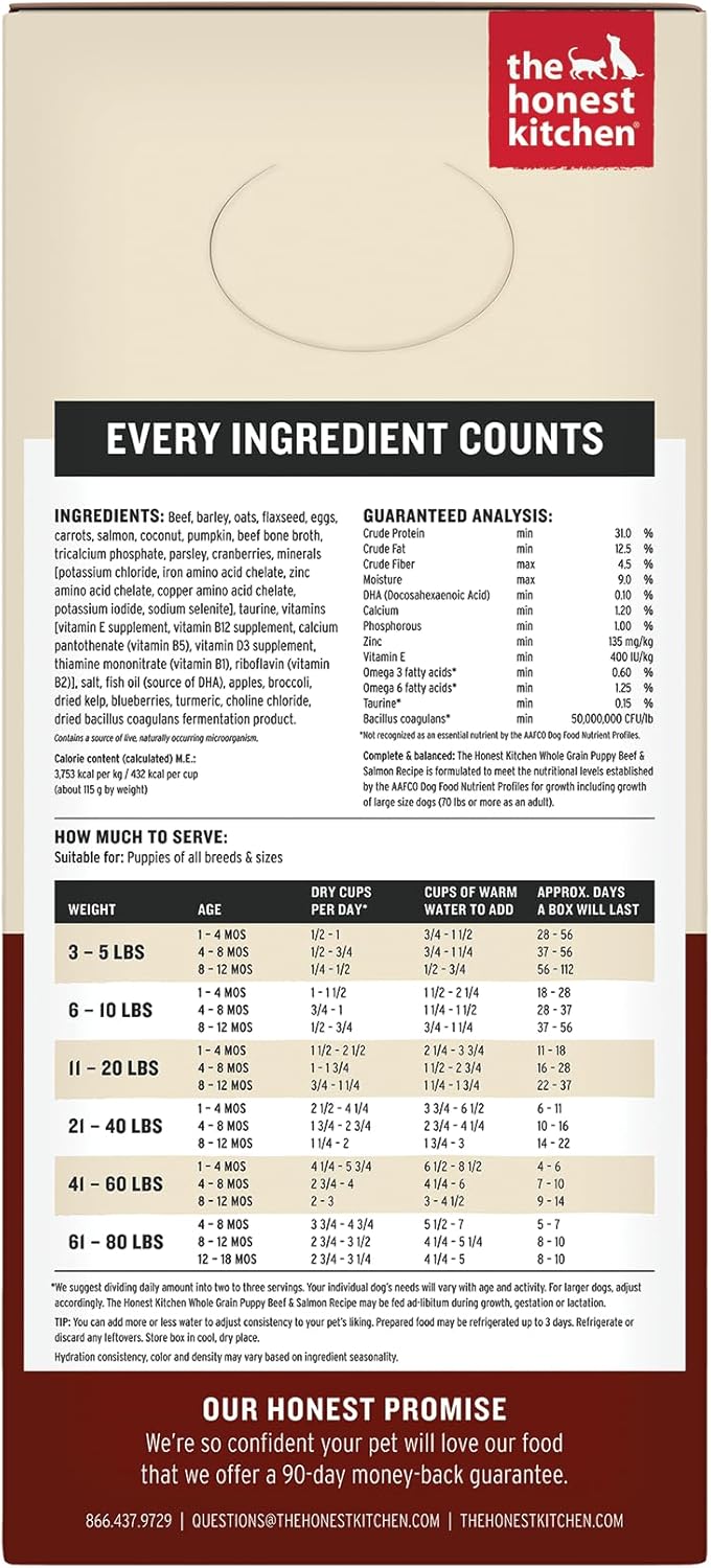 The Honest Kitchen Human Grade Wholemade™ Whole Grain Beef & Salmon Dehydrated Puppy Dog Food, 7lb Bag (Makes 28lbs)