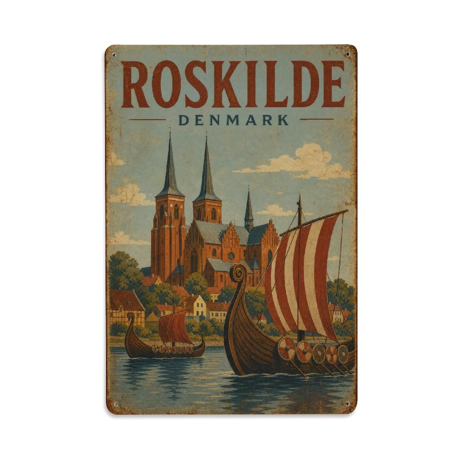 Retro Travel Denmark Roskilde Metal Tin Sign