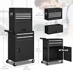 HOMCOM Lockable Tool Chest, 3-in-1 Rolling Tool Cabinet Combo with 6 Drawers and Pegboard, Detachable Steel Tool Storage Organizer for Garage and Workshop, Black