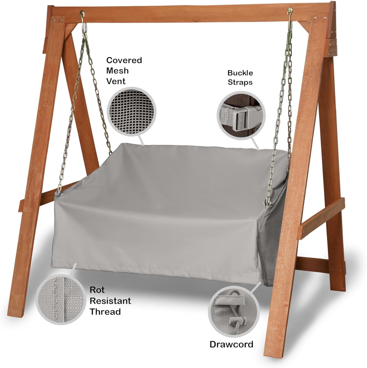 Covermates Ultima Outdoor Swing Cover – Heavy-Duty 600D Ripstop Polyester, Weather-Resistant, Drawcord Hem, Covered Mesh Vent & Touch Fastener Closure, 63W x 26D x 26H, Ripstop Grey