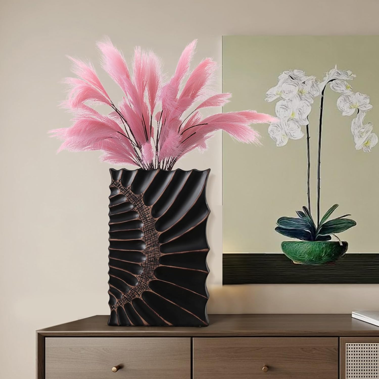 Modern Home Decor Tall Vase, Black Elegant Large Vase,12inch Vases for Kitchen, Bedroom, Office, Living Room, Bathroom, & Shelf Centerpiece Table Decorations