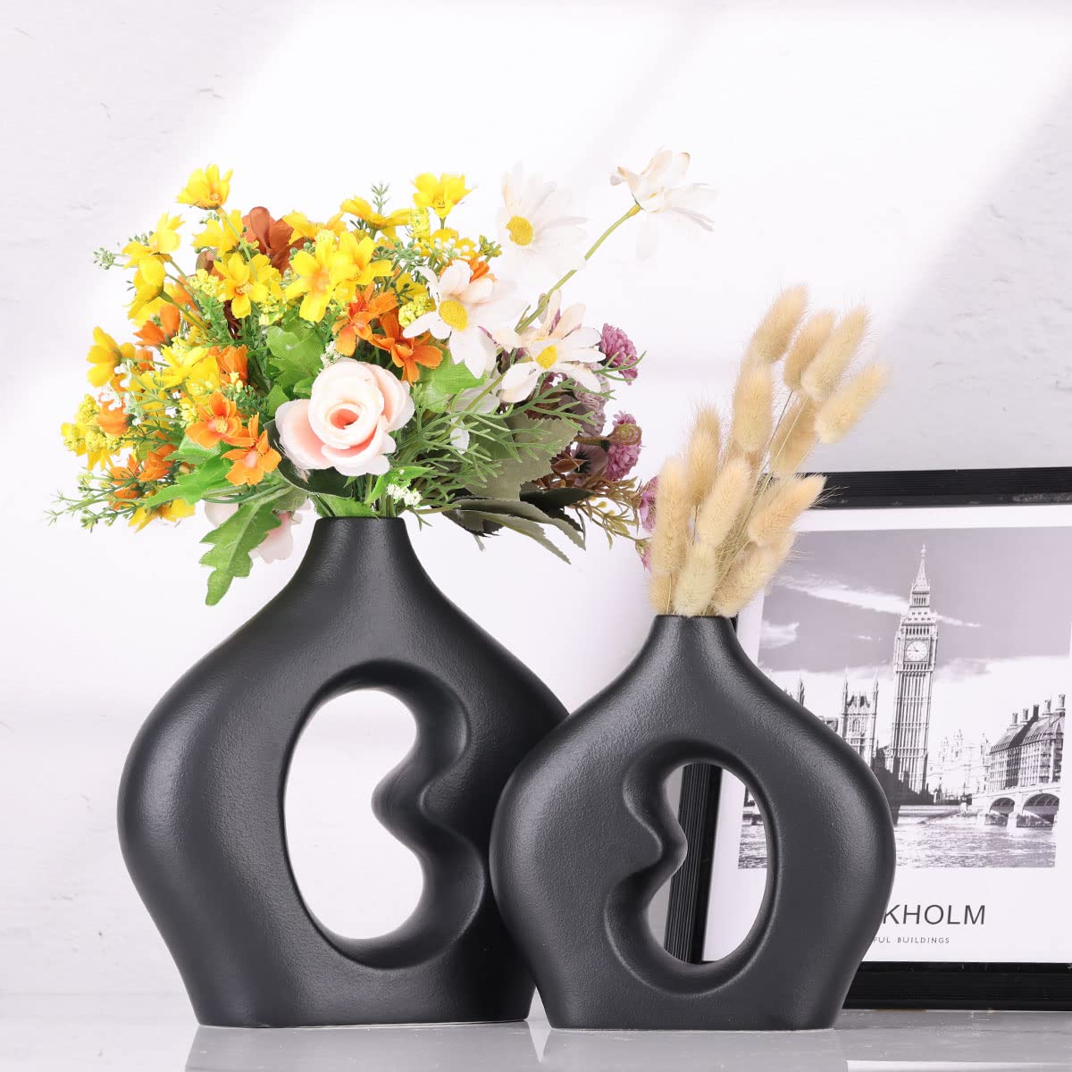 Colonna Legno Massello MARVIN - Portavasi/Portatelefono, Noce, Altezza 110cm - Foto 2