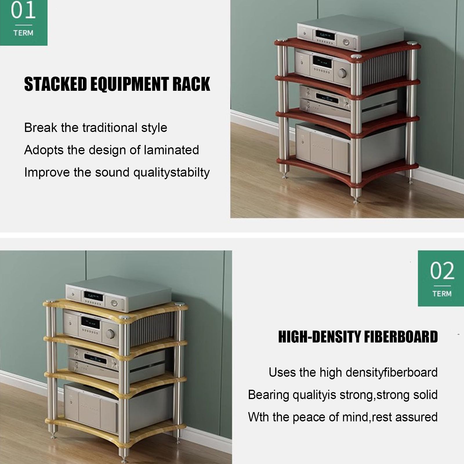 Stojak na sprzęt audio Hi-Fi – 4-poziomowy stojak ekspozycyjny na gramofon i amplituner stereo – otwarta półka na sprzęt do kina domowego i biura – 60 x 48 x 80 cm, najwyższa jakość (średnic