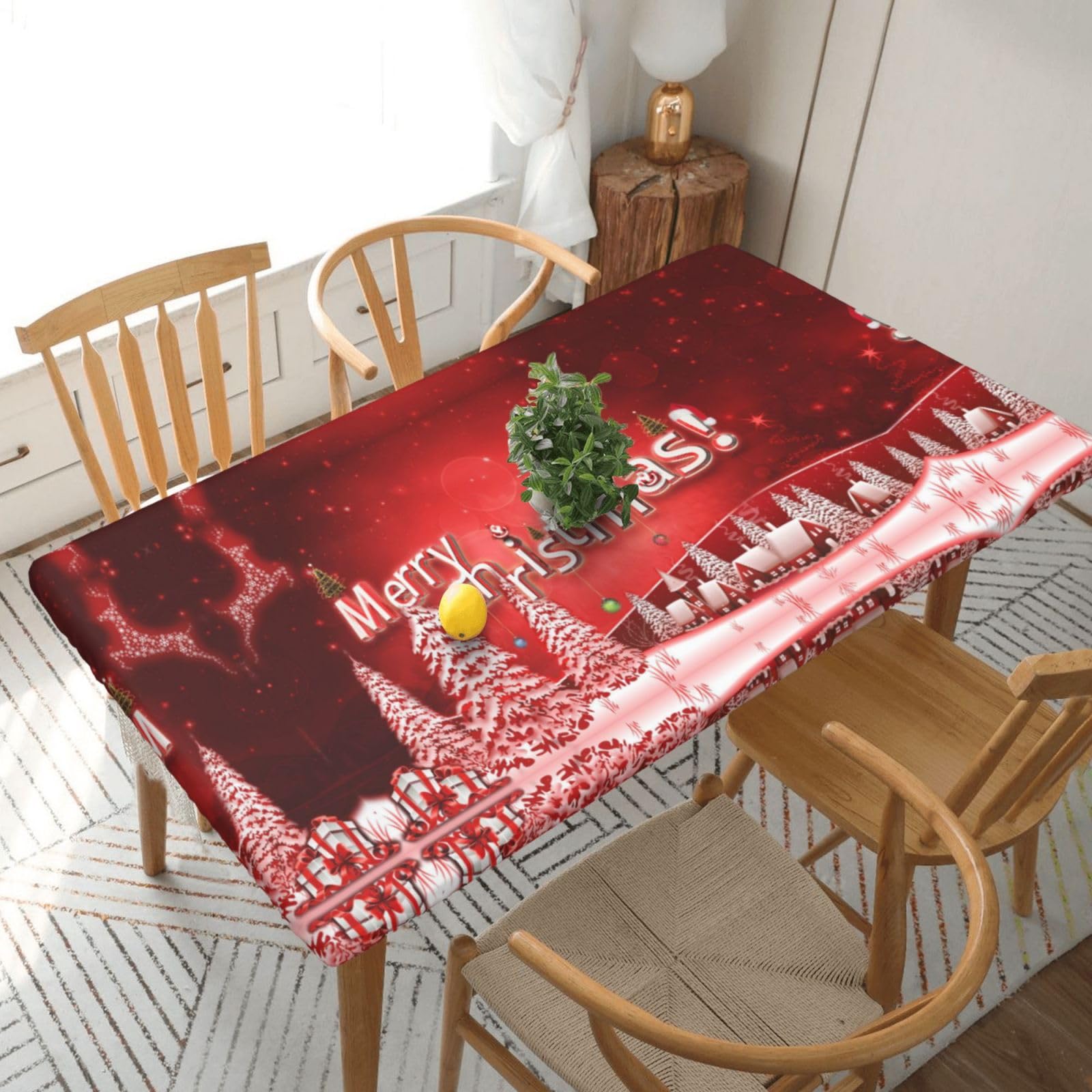 Nappe rectangulaire lavable Merry Christmas 152 cm élastique anti-vent PEIXEN