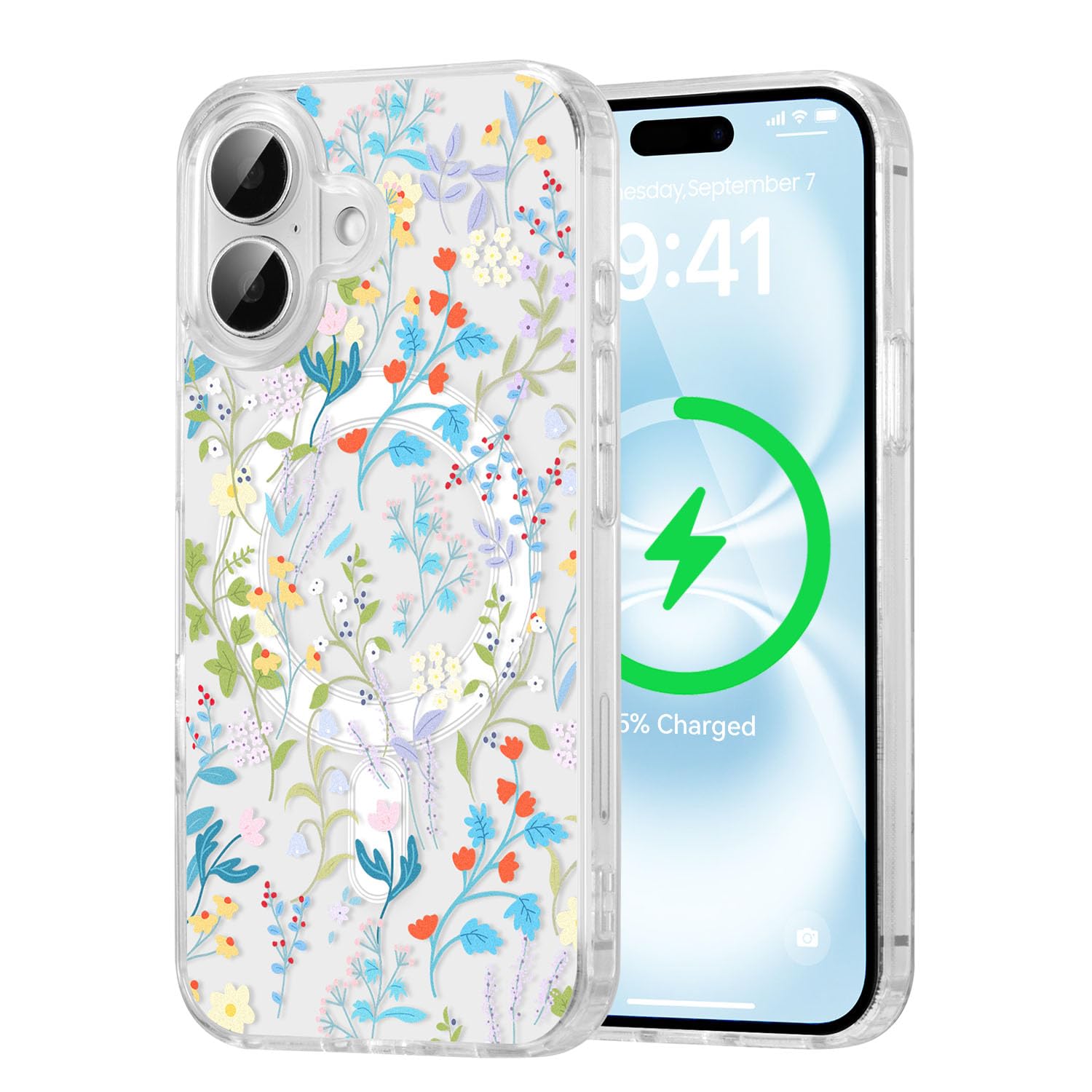 Coque iPhone 16 MagSafe antichoc transparente à motif fleur colorée - 8