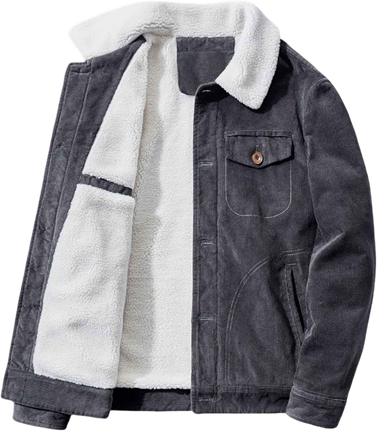 Men's Corduroy Jacket Fleece Sherpa Lined Trucker Jacket Button Front Cardigan Coat Midweight Thermal Coat with Pockets