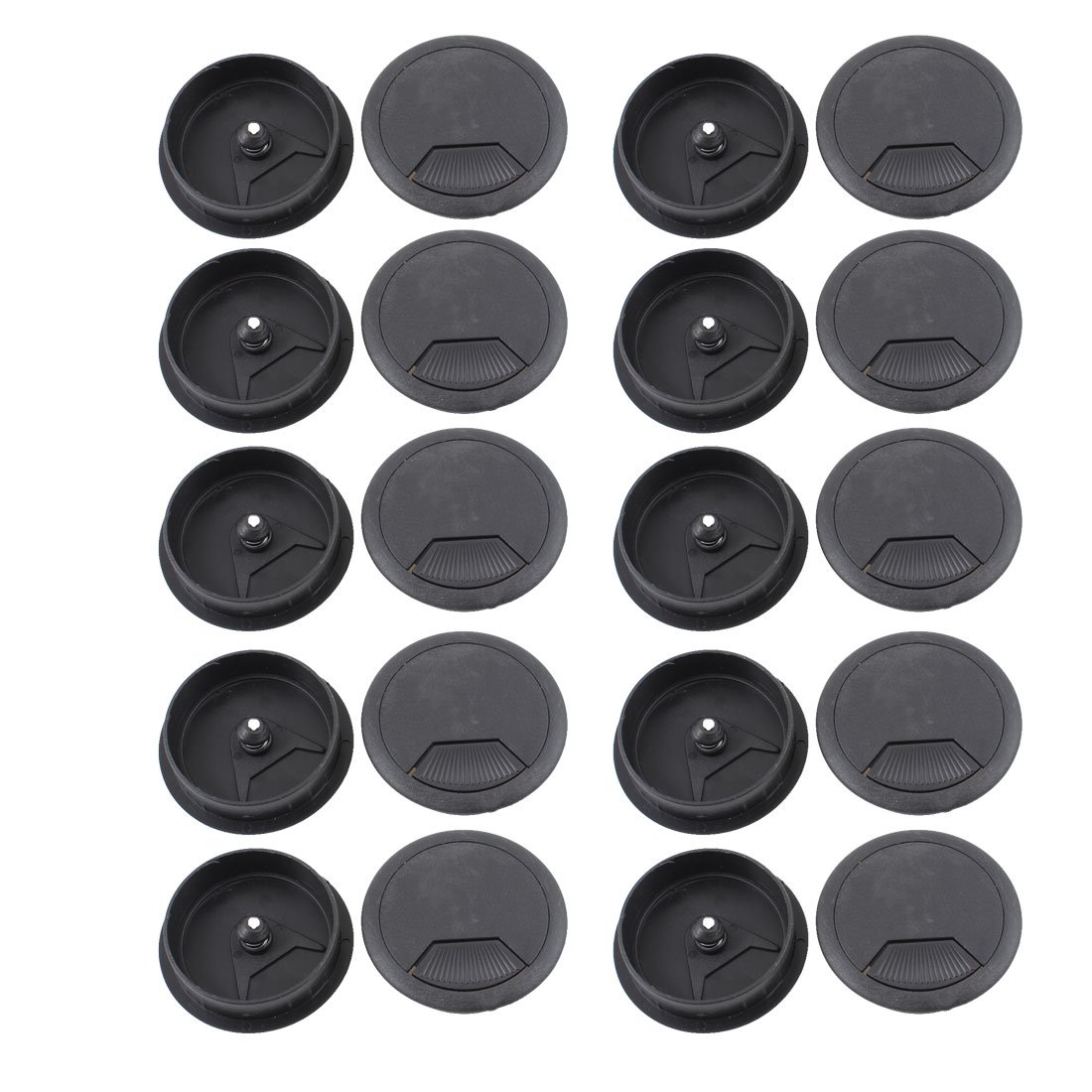 uxcell Computer Desk Black Plastic Grommet Cable Hole Cover 60mm 20pcs
