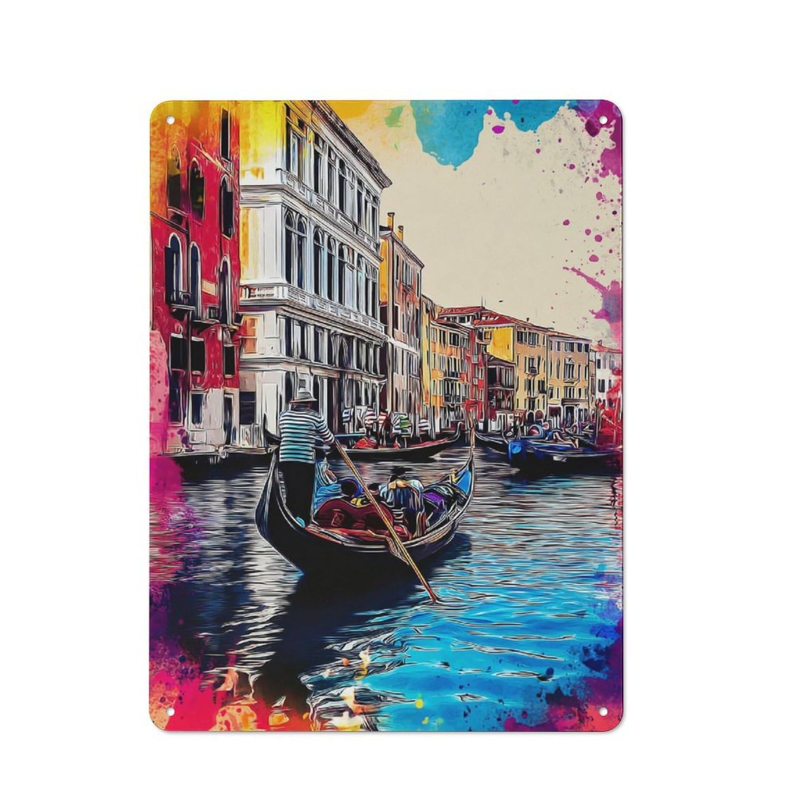 Junmoney Colorful Venice Canals Gondola Ride Nostalgic Metal Wall Sign 40X30cm, Classic Pub Decor For Bar, Kitchen, Garage Or Games Room