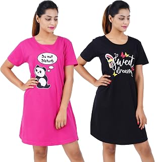 Buy That Trendz Printed Cotton Short Night Dress for Women 2 Pcs Combo I am So Cute Rani Pink Love Black Price In India