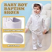 Vista 4 de Booulfi Zapatos de bebé para caminar, color blanco, para recién nacido, botines de Pascua, bautizo, regalos para niños y niñas