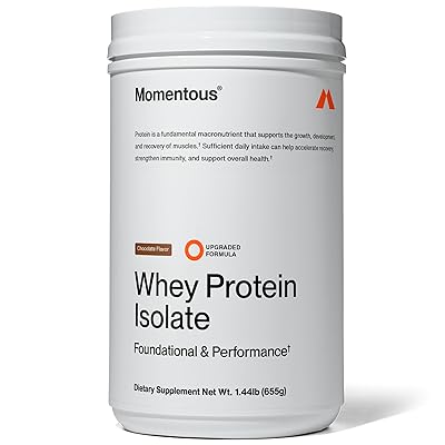 Momentous Essential Grass-Fed Whey Protein Powder – 20 g Whey Isolate Protein – NSF Certified for Sport – Gluten-Free – 25 Servings for Essential Everyday Use – Chocolate – Net WT 1.44 LB (655 g)