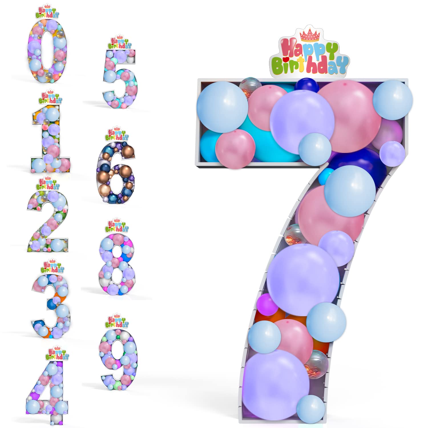 Photo 1 of 4FT Giant Mosaic Balloon Frame Number Marquee Light Up Numbers 7 Pre-Cut Kit Thick Foam Board Decoration for Birthdays Anniversary Party Baby Shower Boy Girl Party Supplies Para Cumpleaños Decorations No.7