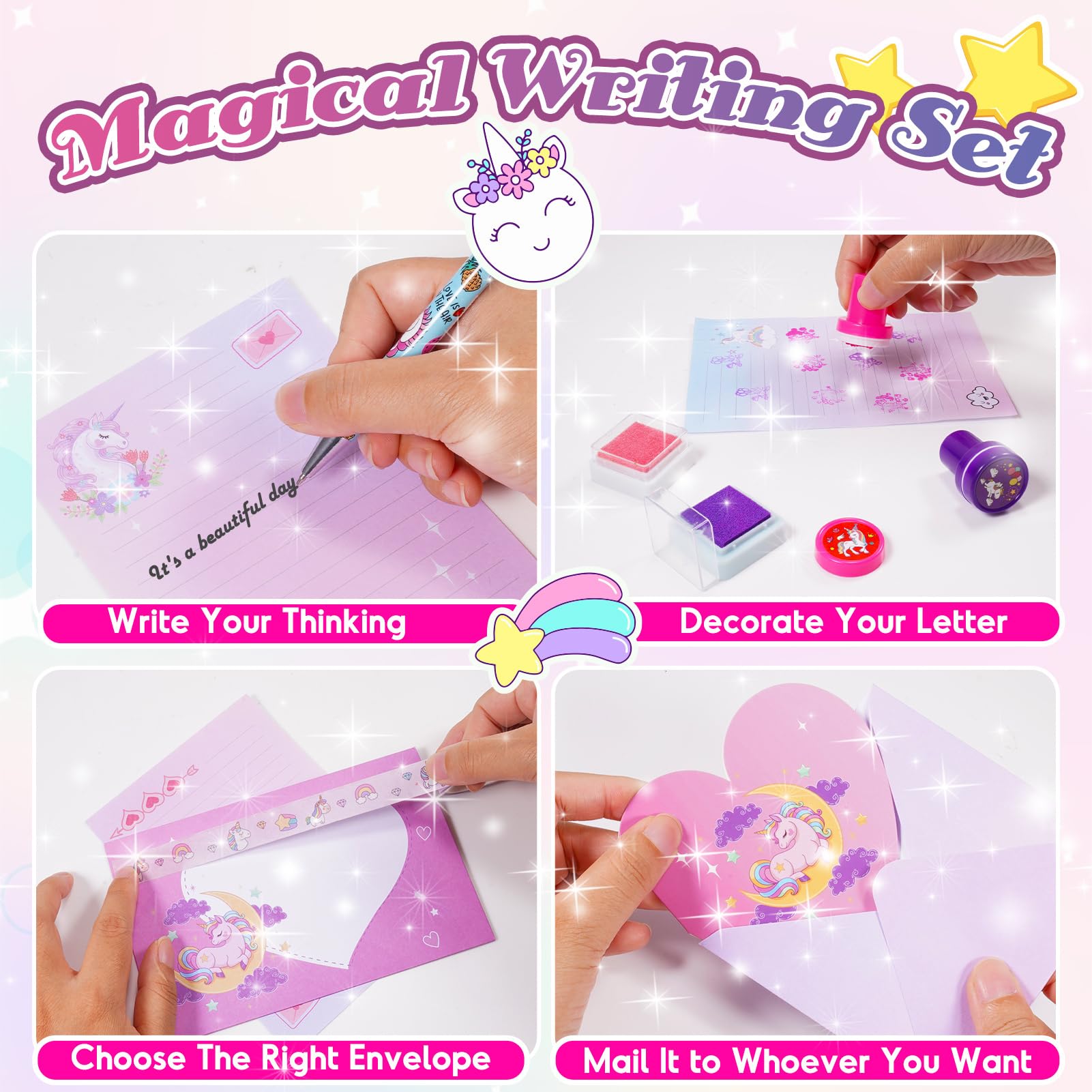 Geebiiny Cadeau Fille Licorne Papeterie Enfant Activités Manuelles Trousse Jouet Sticky Notes Set Scrapbooking 4-10 Ans