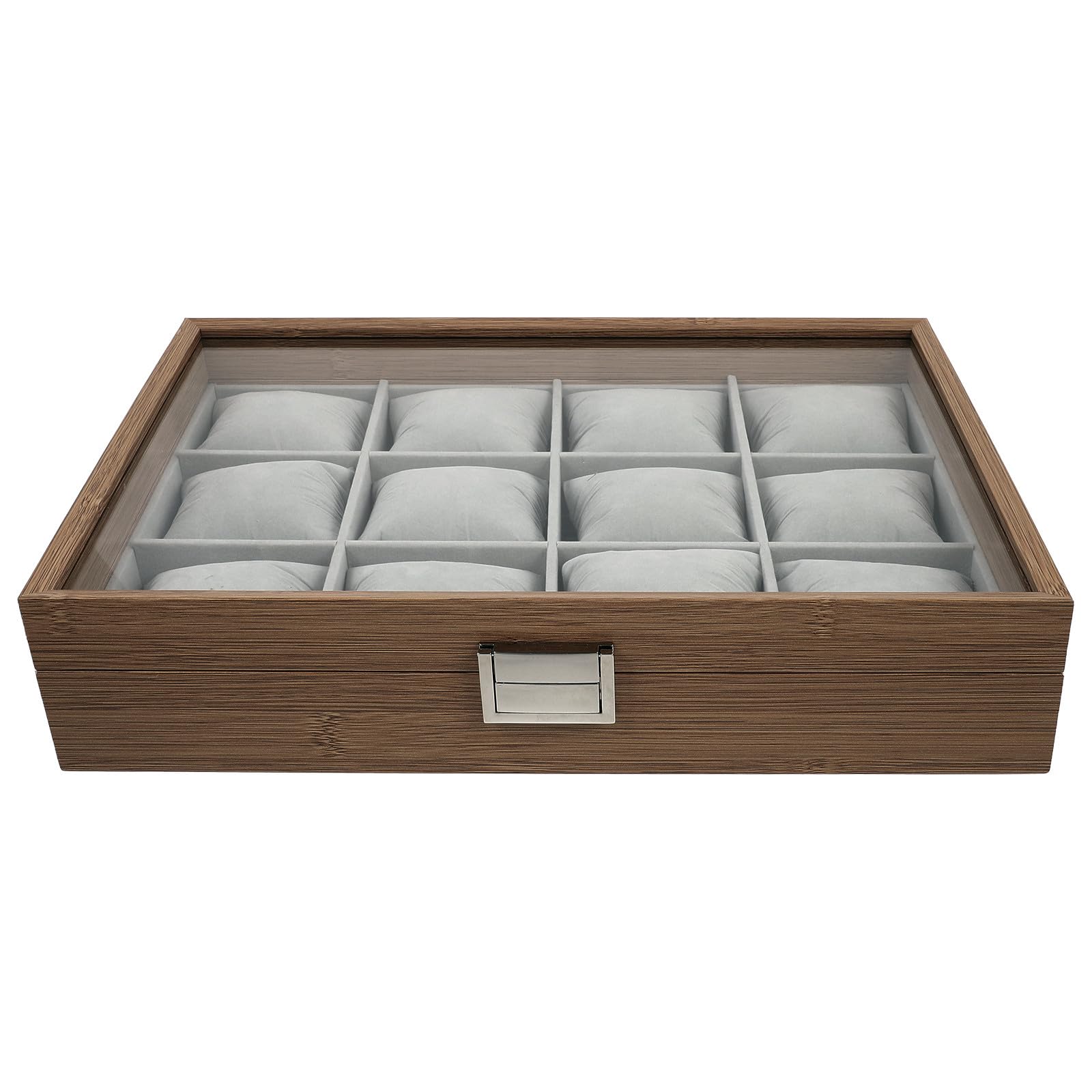 TEHAUX Organizer Custodia Elegante in Legno con 12 Scomparti Grandi con 12 Cuscini Morbidi Rimovibili per Orologi e Gioielli per Uso Personale e Decorazione Casa