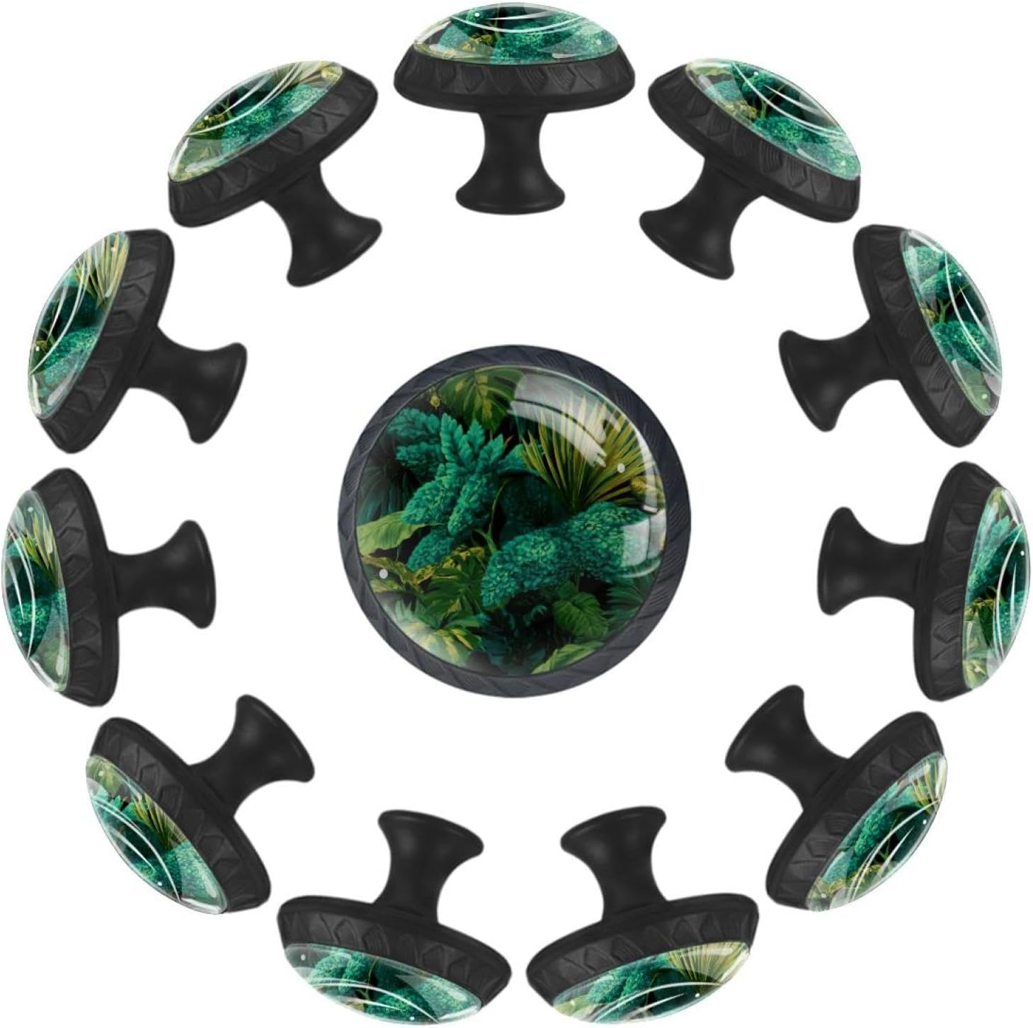 Black Base Green Aloha Tropical (3) Drawer Pulls, Printed Cabinet Knobs for Wooden Dresser Wardrobe Closet
