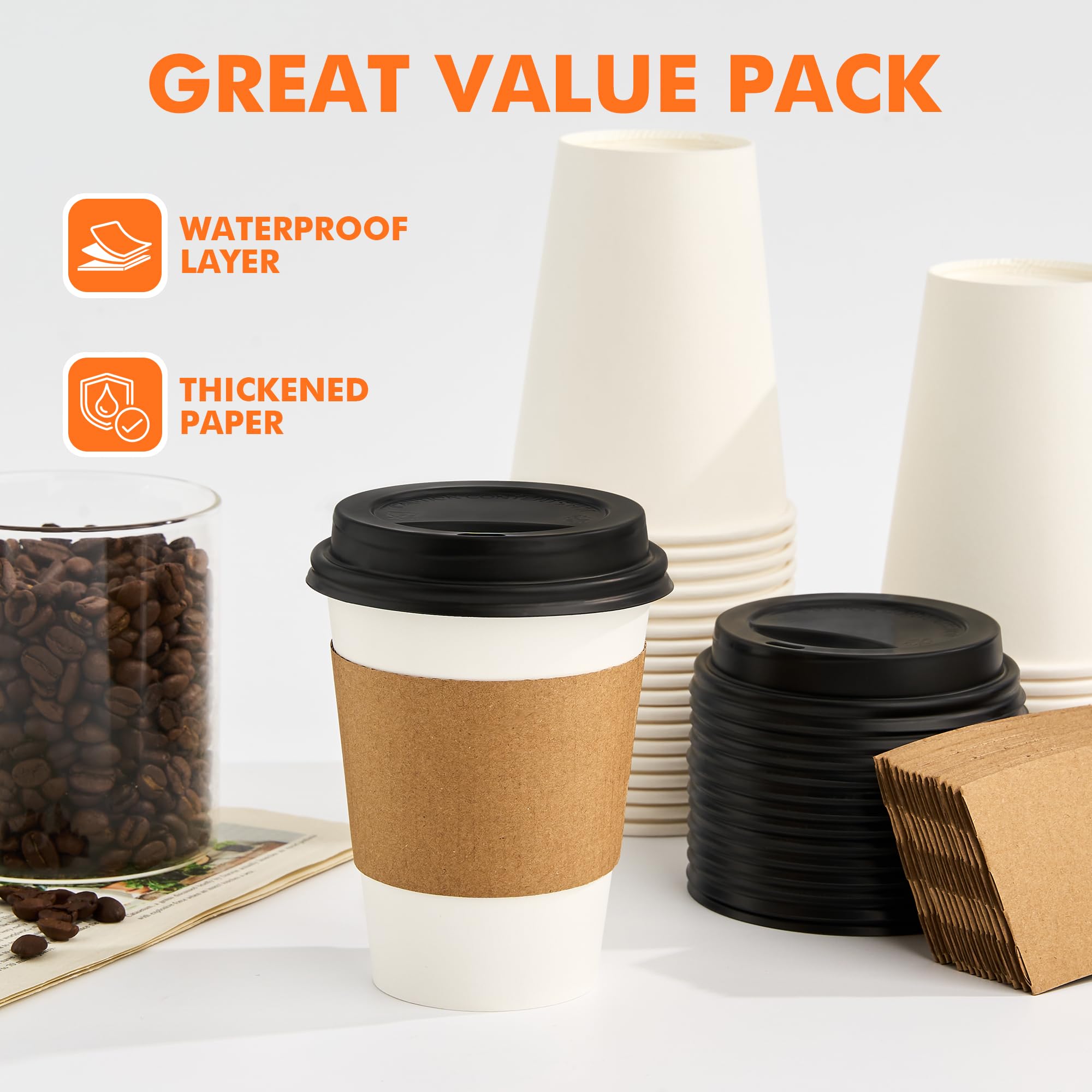 Disposable Coffee Cups with Lids - 100 Pack -6