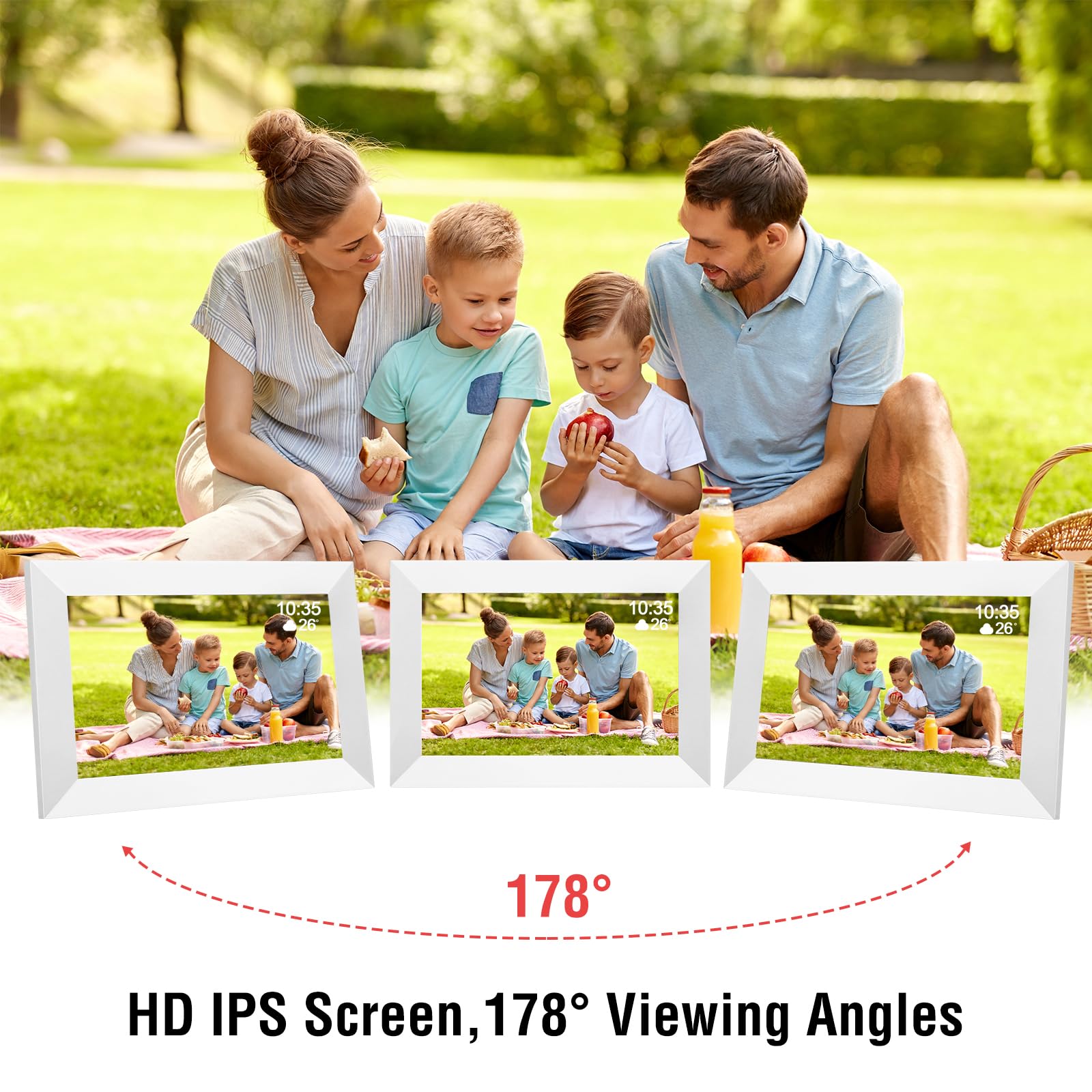 Cornice digitale WiFi da 10,1 pollici, display HD touch screen IPS 1280 x 800, cornice digitale intelligente integrata da 32 GB di memoria, rotazione automatica, condividi foto e video tramite l'app