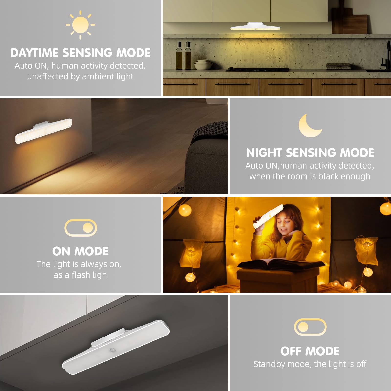 Luce Aradio LED Con Sensore, 4 Odalità, 36 LED Agnetica USB - 9