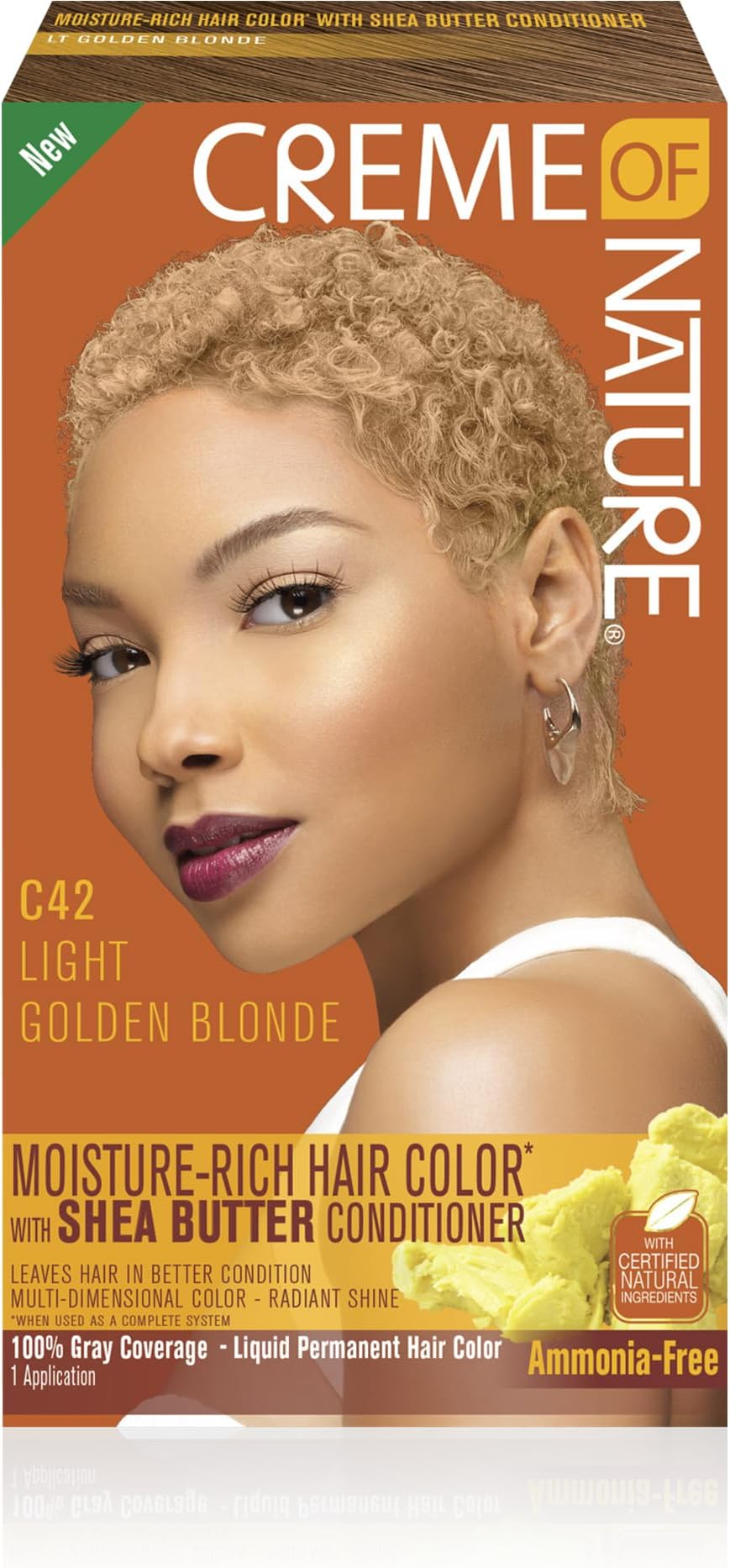 Moisture Rich Liquid Hair Color by Creme of Nature, C42 Light Golden Blonde, with Shea Butter Conditioner, 1 Application