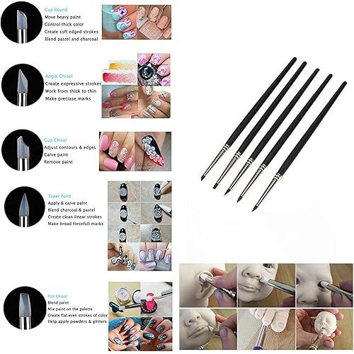 Miniatura 3 de COMIART 5pcs Flexible Arcilla Escultura Herramientas Silicona Color Shaper Cepillos Tamaño 0