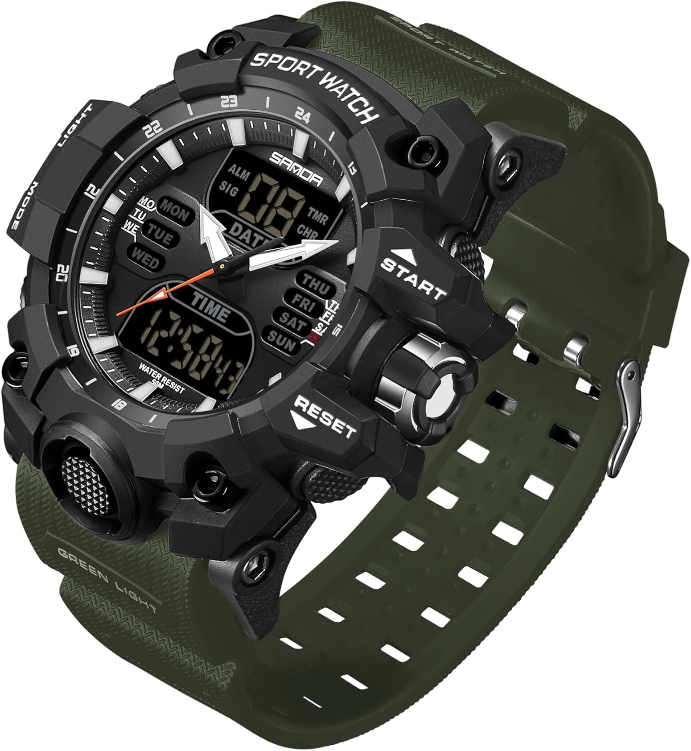 FANMIS Men's Digital Analog Outdoor Sports Watches Multi Function Military Waterproof Watch for Men LED Casual Stopwatch Alarm Tactical Army Watch Backlight, Alarm, Stopwatch