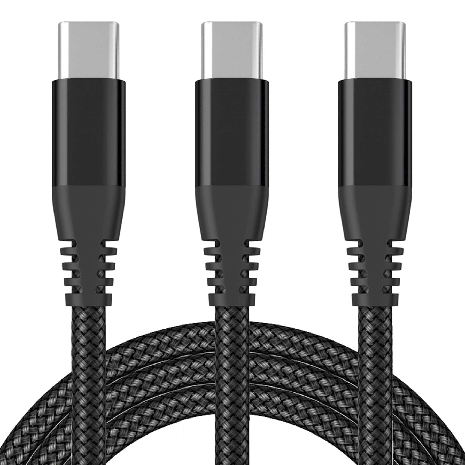Urehepo USB C to USB C Cable, (6.6ft, 60W, 3Pack) Nylon Braided 3A Fast Charging USB Type C Charger Cord Compatible with MacBook Pro 2021, iPad Pro 2021, Samsung Galaxy S22, Switch, Pixel (Black)