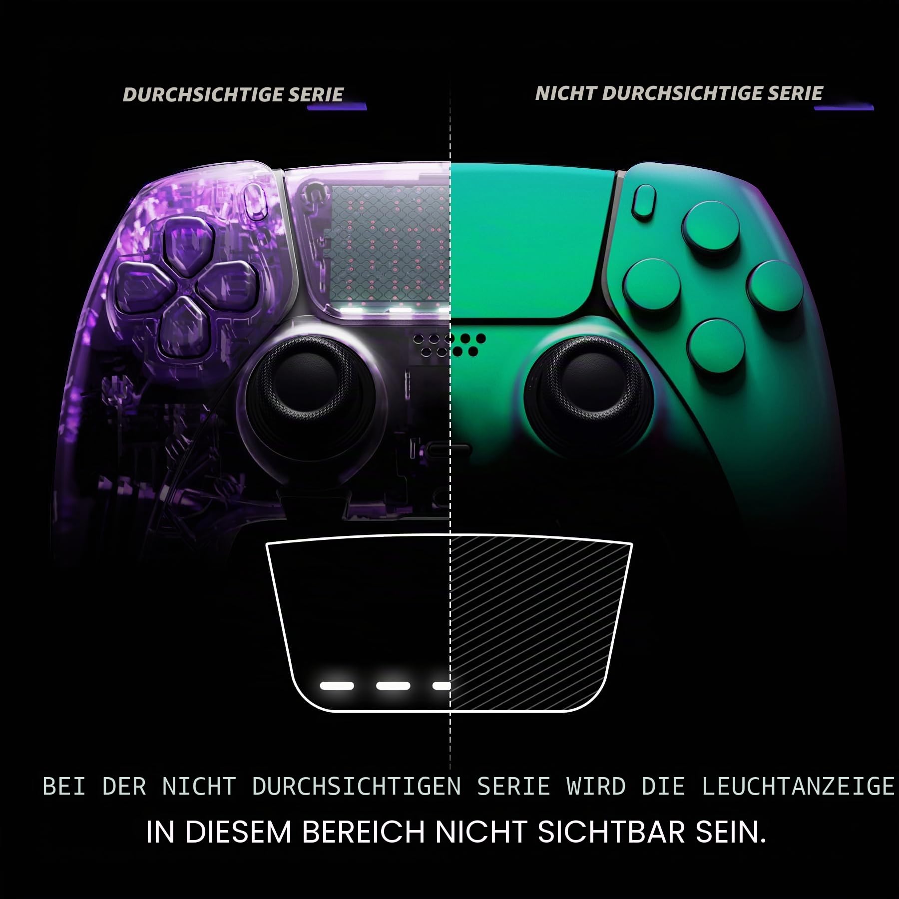 eXtremeRate Komplettes Set Gehäuse Shell Button Touchpad PS5 Edge Controller Chamäleon Grün Lila Ersatz Dekorative Verkleidung Schale Front Back Plate für PS5 Edge Controller