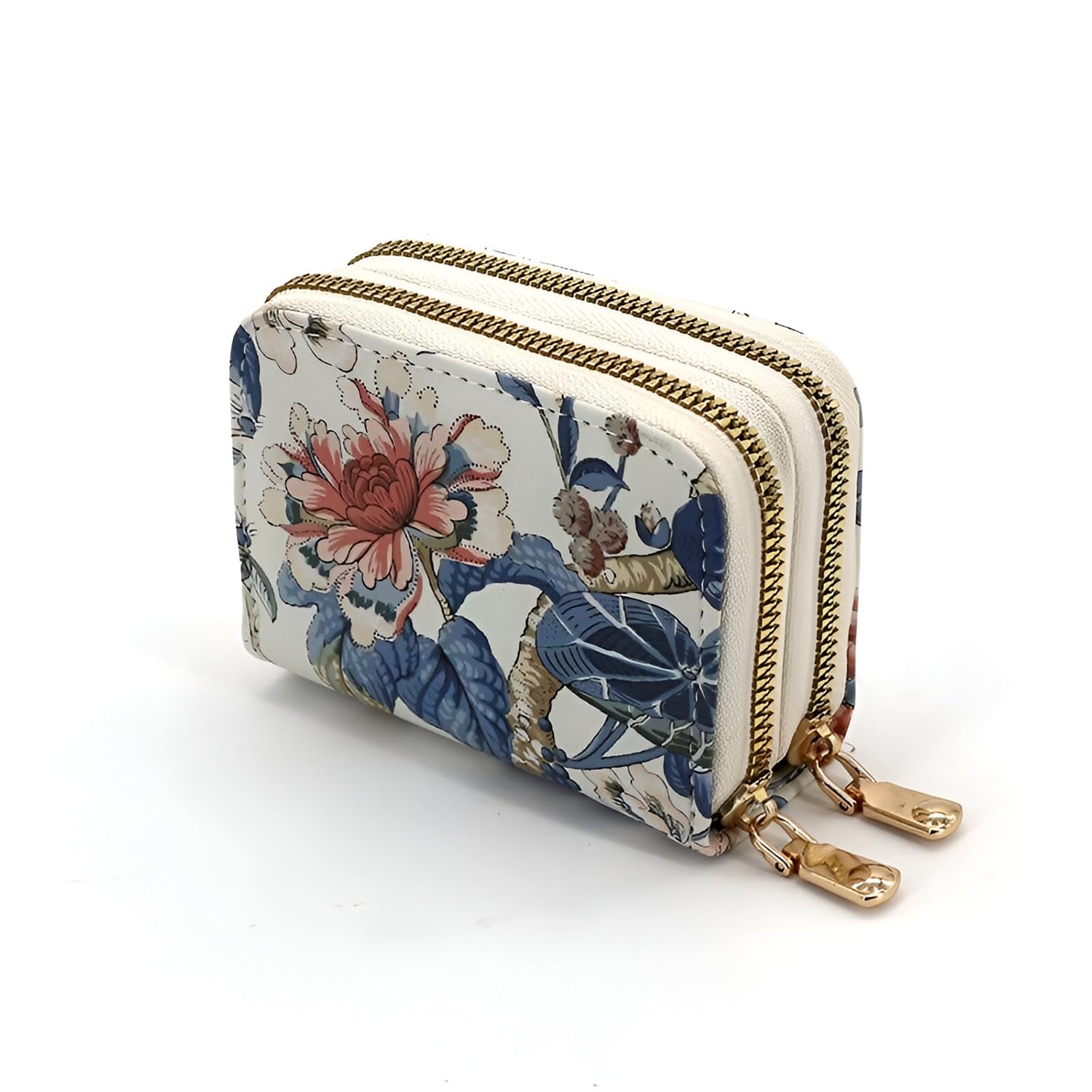 Women's Zip-Around Wallet with Flower Pattern, Multi-Card Slots and Coin Holder(Blue)-image-46