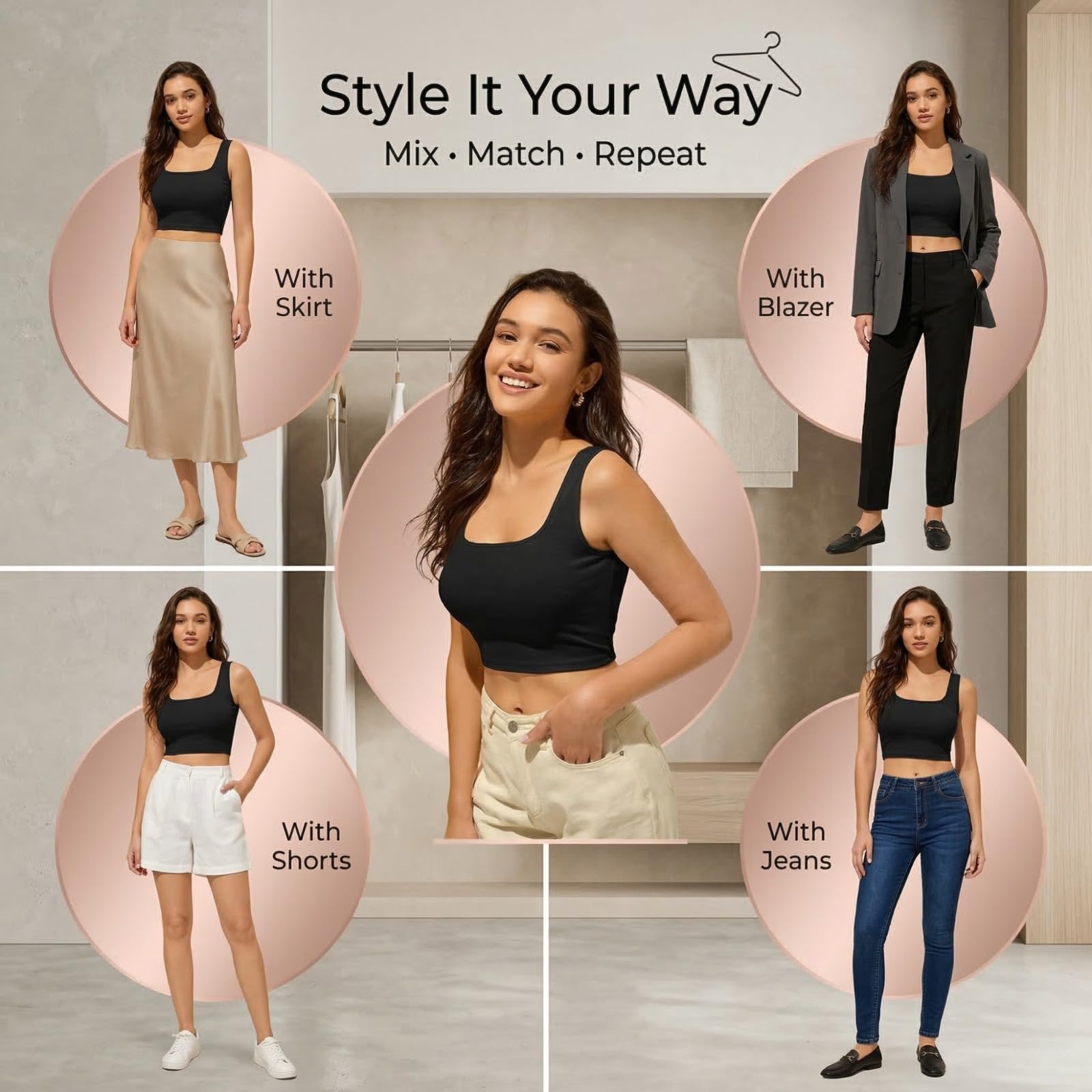 BERRY BIRD® Stylish Women's Sleeveless Square Neck Ribbed Crop Tops for Gym, Beach,and Casual Stylish Wear Tank Tops 4