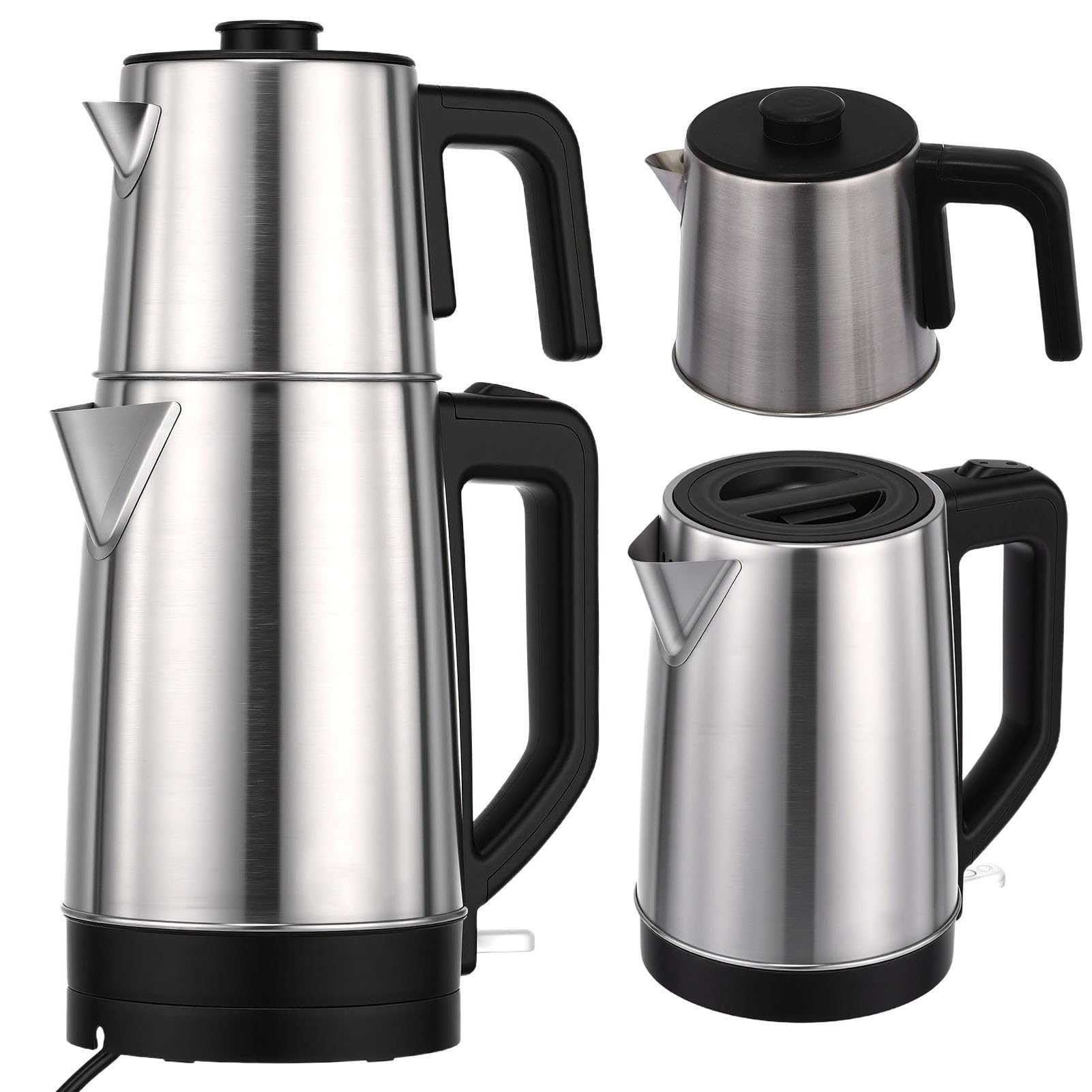 Tetera Turca Eléctrica, Tetera Doble de Acero Inoxidable con Función de Mantener Caliente y Filtro único, para Preparación de té Tradicional y Cocina Moderna