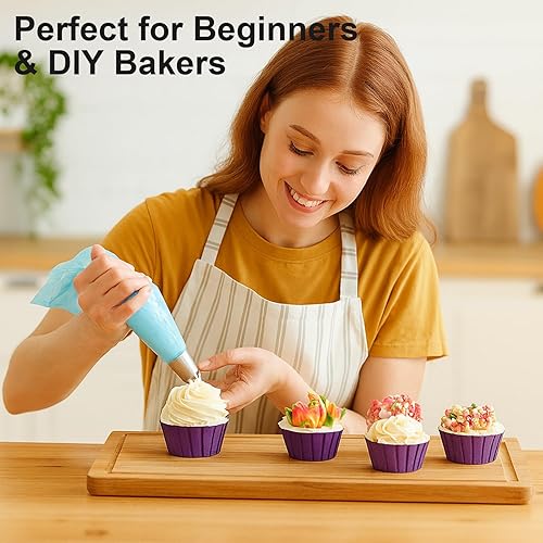 Miniatura 6 de Juego de 100 bolsas y puntas desechables para pastelería, glaseado y puntas gruesas de 12 pulgadas para suministros de fresas cubiertas de