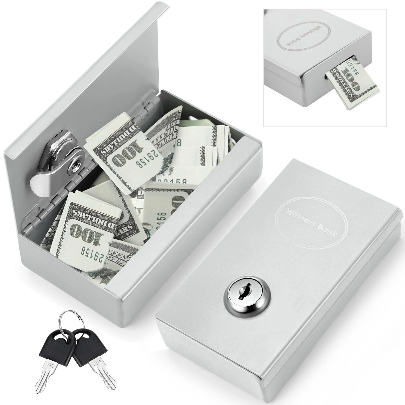 Reallnaive 1 Pack Metal Box for Gamblers Pocket Sized Winner Bank Casino Cash Box with 2 Keys Portable Casino Money Safe strongbox for Cash Saving Go