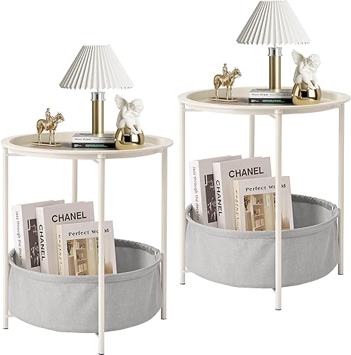 Vista 111 de VECELO Mesa auxiliar/auxiliar, plegable, redonda, de metal, antioxidante, impermeable, para exteriores o interiores, bandeja para sala de estar