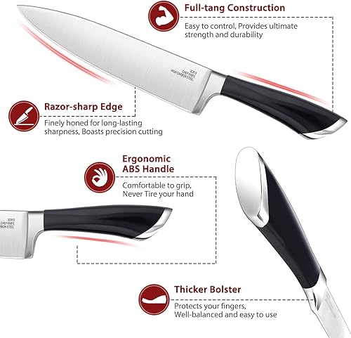 Miniatura 3 de E-far - Juego de cuchillos para cocina con bloque juego de cuchillos de acero inoxidable forjado de alto carbono de 17 piezas incluye filete de