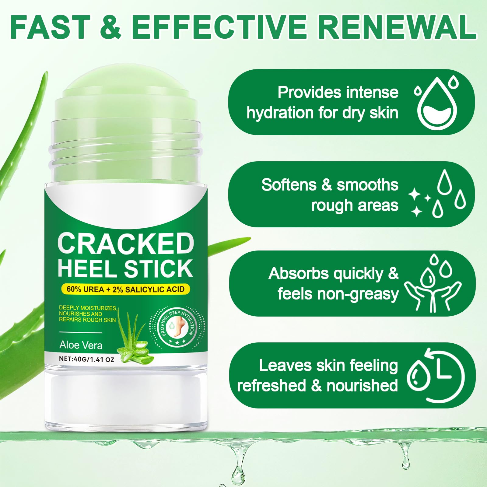 Aloe Vera Foot Care Stick with 60% Urea, Relief for Dry Cracked Heels with 2% Salicylic Acid - Image 4