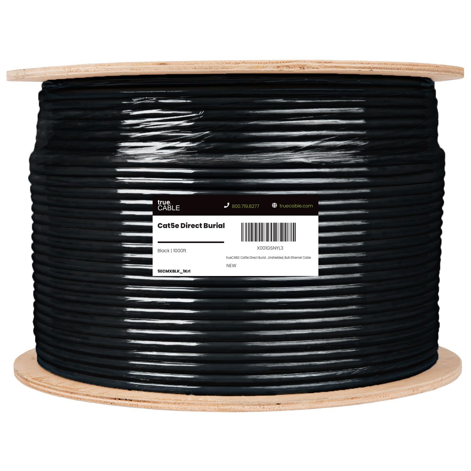 trueCABLE Câble Ethernet Cat5e 304,8 m, étanche et direct à enterrer CMX, 24 AWG en cuivre massif, 350 MHz, certifié ETL, non blindé, UTP, en vrac.