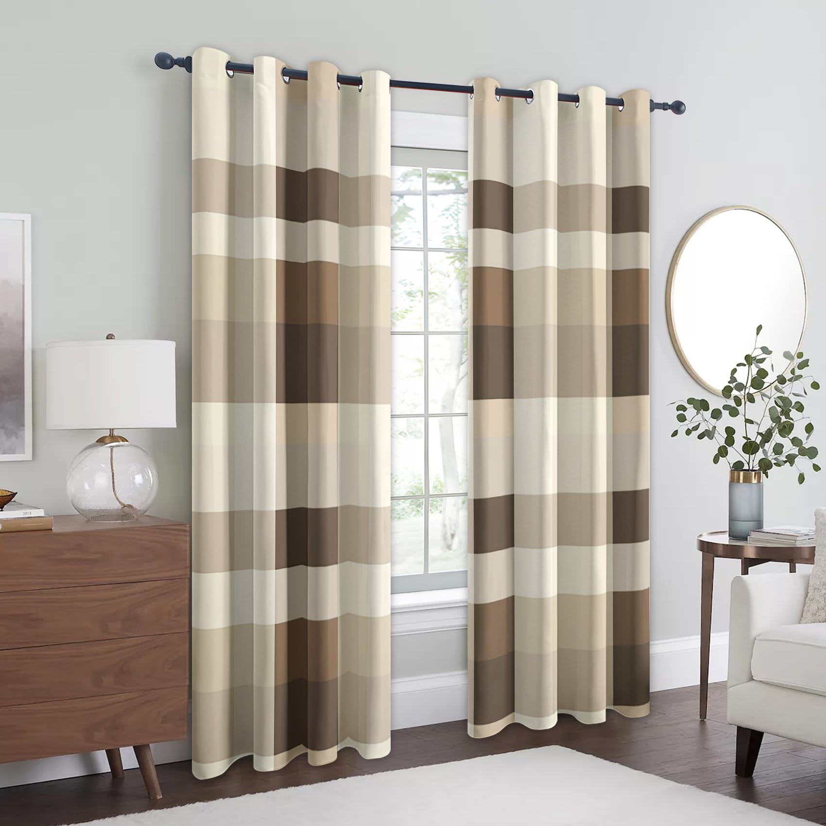 Générique Rideau Occultant Carreaux, 140 x 260 (LxH) 2 Pieces, Opaque 95%, Motif Géométrique Vichy, Rideaux Fenetre Thermiques à Oeillets, Decoration Maison Salon Chambre EB192