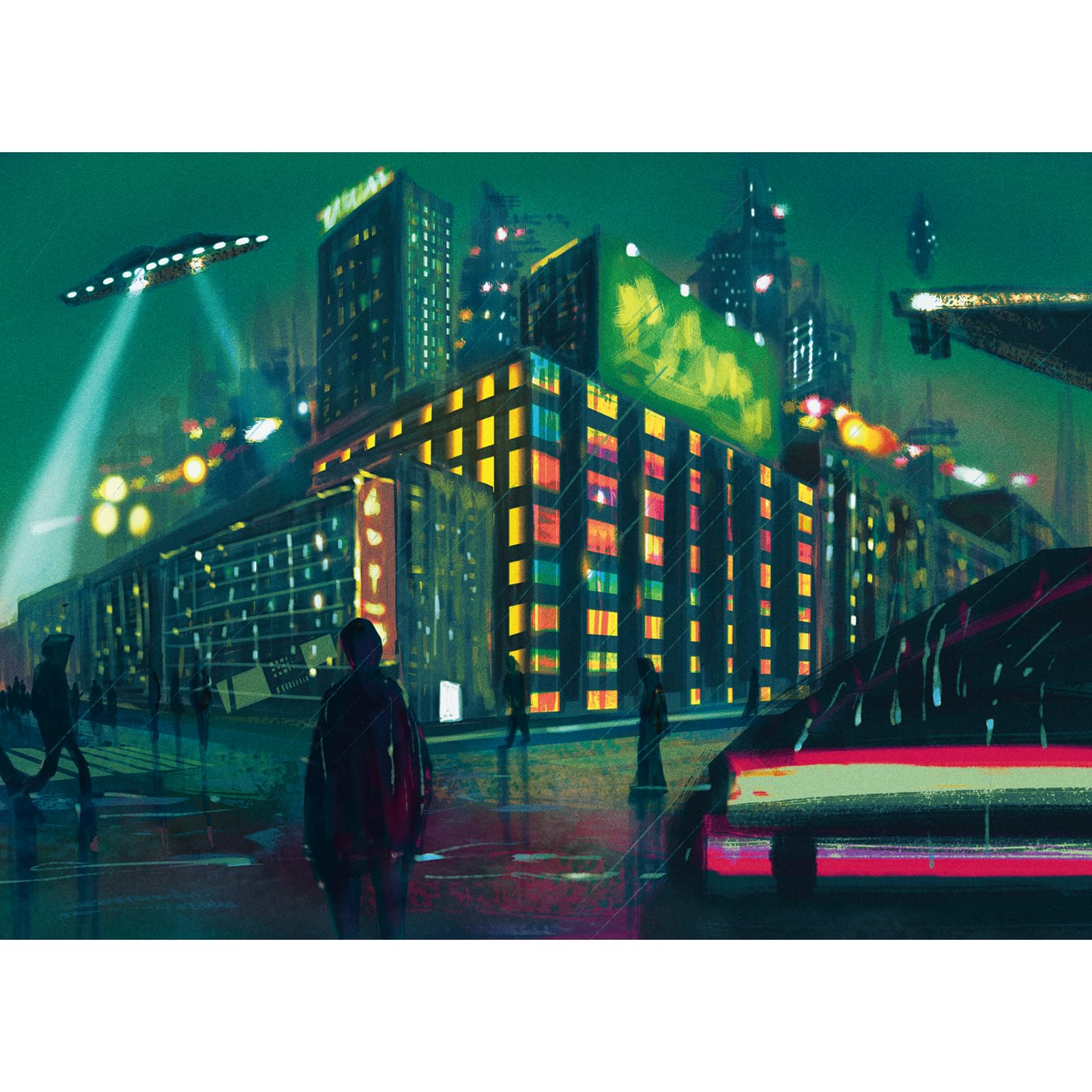 HUADADA Jigsaw Puzzles for Adults 1000-Cyberpunk City UFO, Neon Sci-Fi Urban Puzzle — image 1