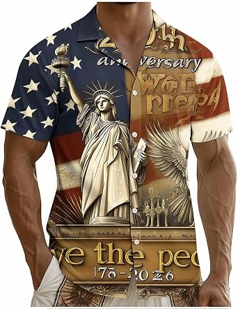 250 Anniversary USA Shirt Mens Button Down Hawaiian 1776-2026 250th America Flag Graphic 4Th of July Shirts for Men