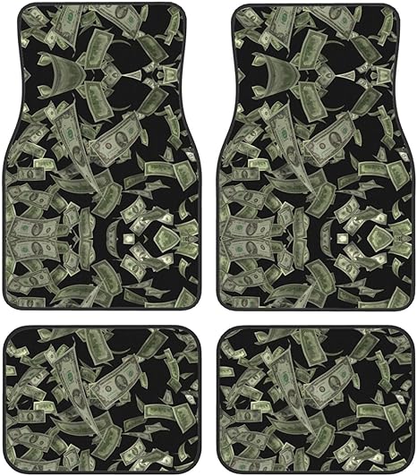 Dollar Sign Money Car Rug Car Accessories-Premium Waterproof Car Mats Full Set-Universal Fit for Vans, SUVs Etc.