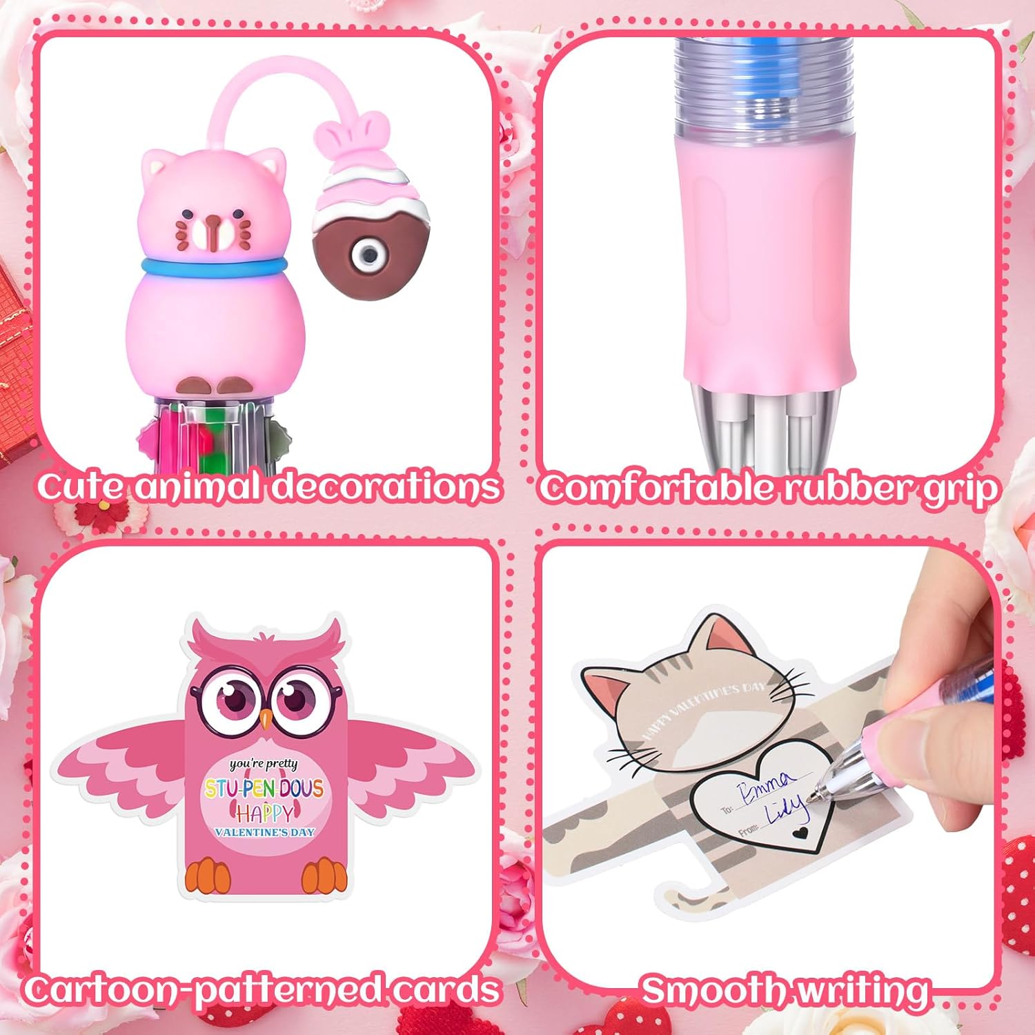 72 Pcs/36 Sets Valentine's Day Animal Pens 4 in 1 Multicolor and Love Cards Party Favors Exchange Gifts for Classroom Students Animal Pen with Bags for Party Supplies School Exchange Gift