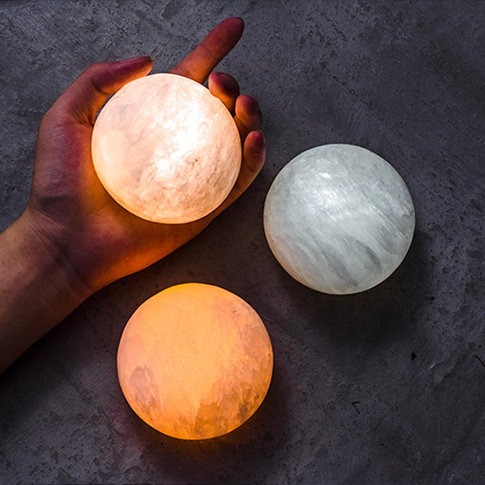 2 Lámparas De Noche Artesanales, Recargables por USB, con 3 Temperaturas De Color, Sensor De Vibración Y Atenuación Táctil. Mineral Natural Y Diseño De Piedra Aleatorio. para Regalar