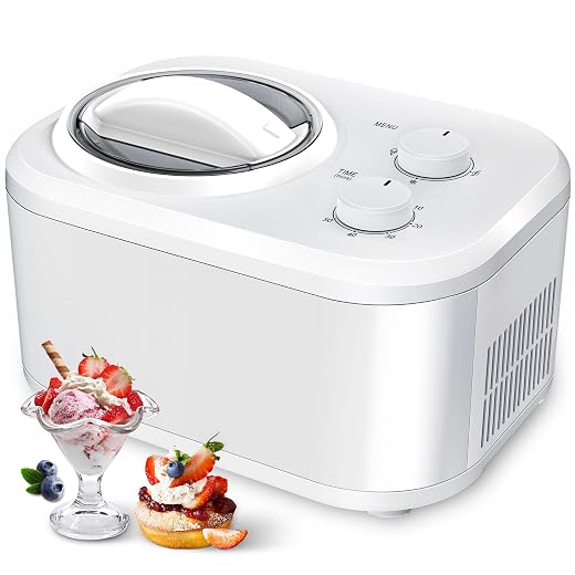 COWSAR 1.1 Quart Ice Cream Maker Machine with Built-in Compressor, Fully Automatic, No Pre-freezing, 2 Buttons Control, 1 Hour Keep-cooling, Easy to Clean