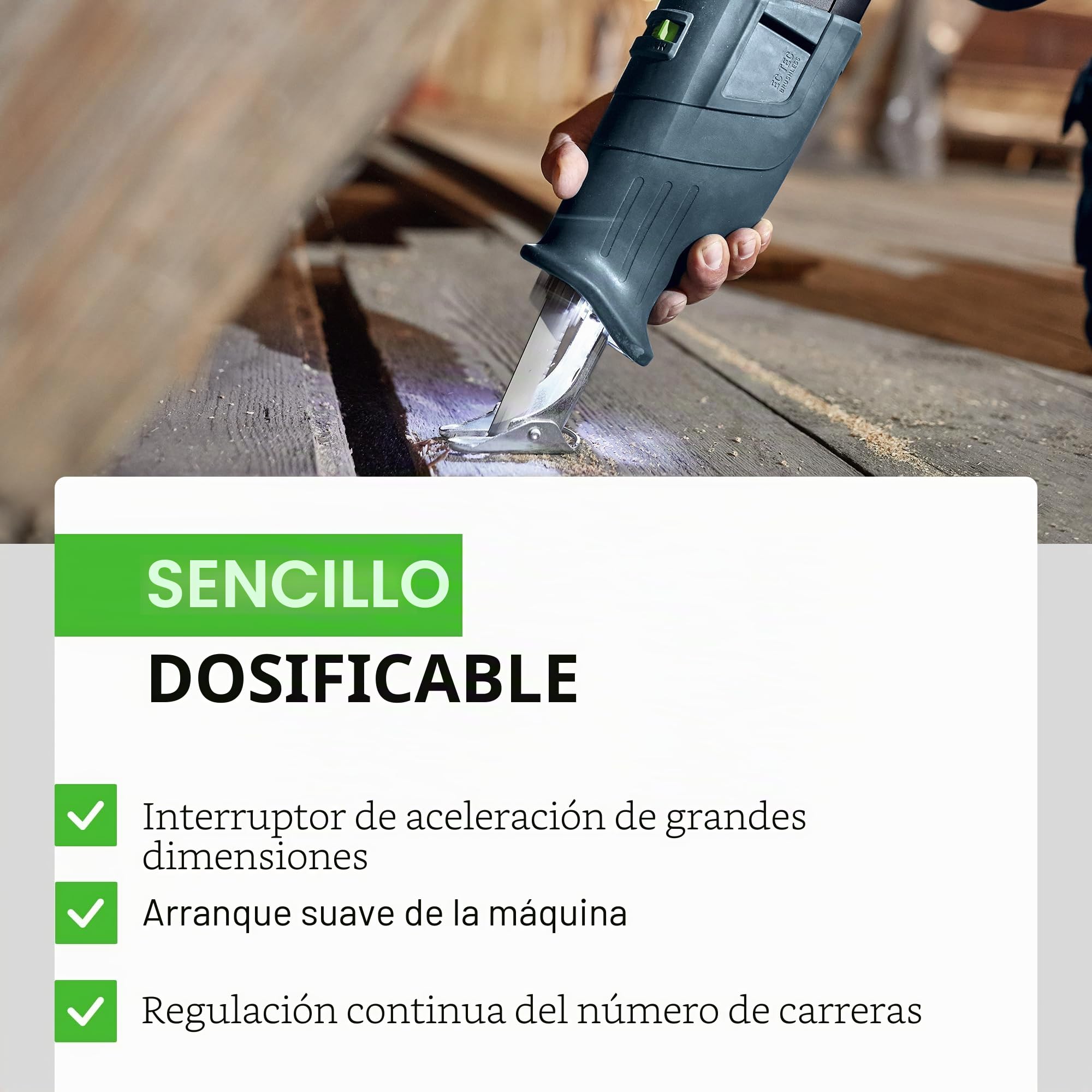 Festool Sierra de Sable a Batería RSC 18 EB-Basic, 18 V | Motor EC-TEC sin escobillas, pendulo opcional, LED integrado, cambio de hoja sin contacto, con Systainer